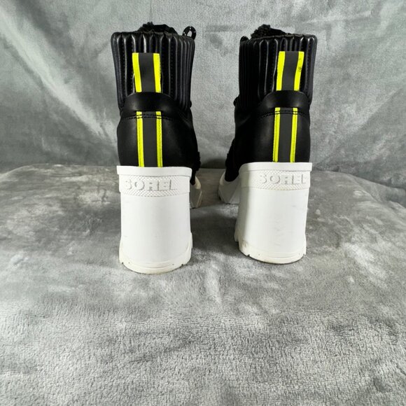 Sorel Womens boots 8.5 Brex Black leather Faux shearling block heel lace-up boot - Picture 12 of 16